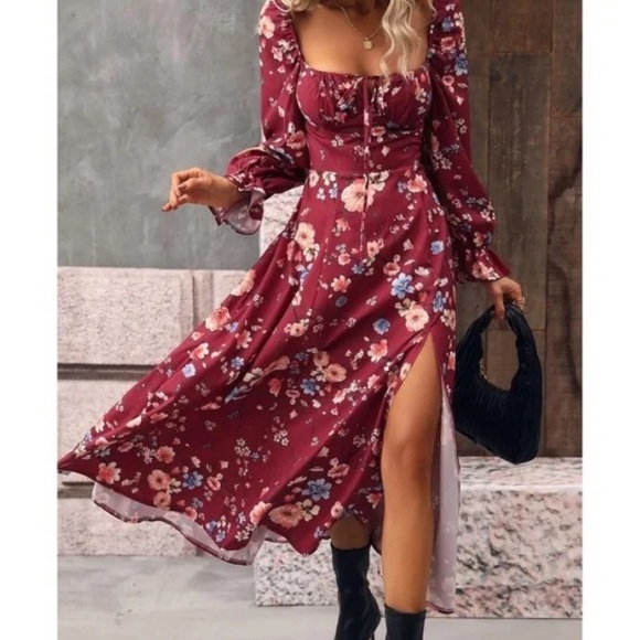 Boho Floral Print Ruffle Sleeve Maxi Dress - Picture 3 of 15